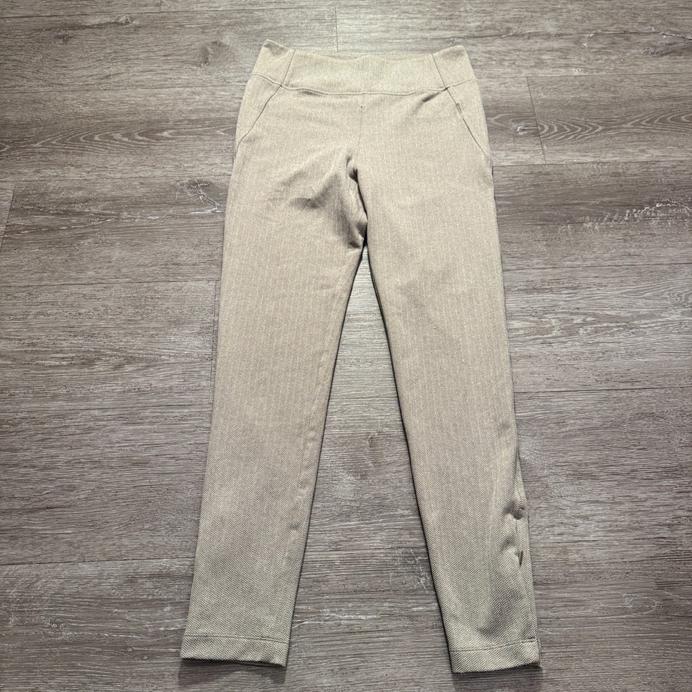 Athleta Leggings Womens Small Beige Delancey‎ Skyline Herringbone Zipper Ankle